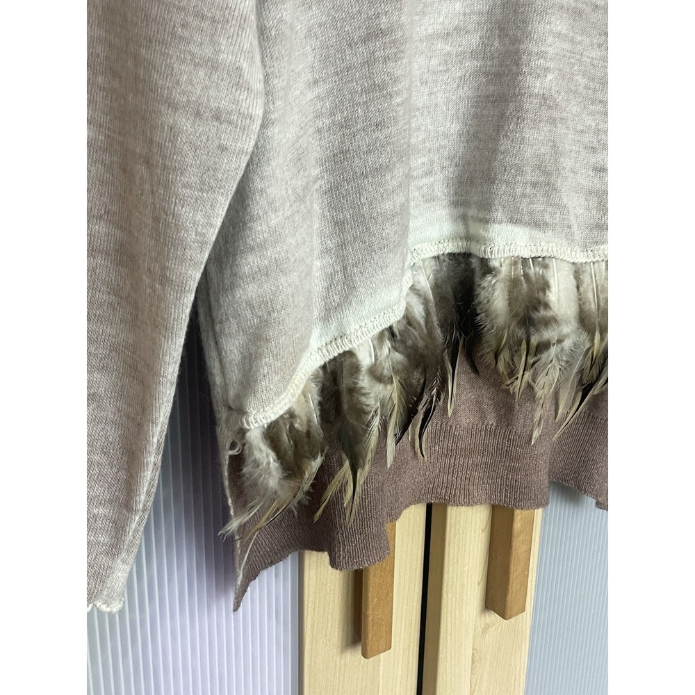 Wool Sweater Womens Sz M Pullover Textured Feather Fringe Trim Boho Lightweight - Picture 2 of 5